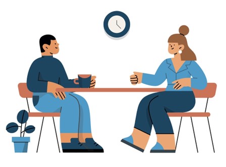 Illustration of people talking at a table